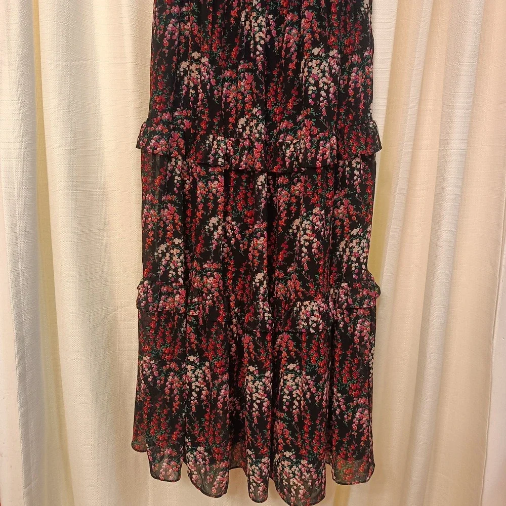 NWT J. Crew Black Floral Tiered Ruffle Sleeveless Maxi CottageCore Dress Size 00